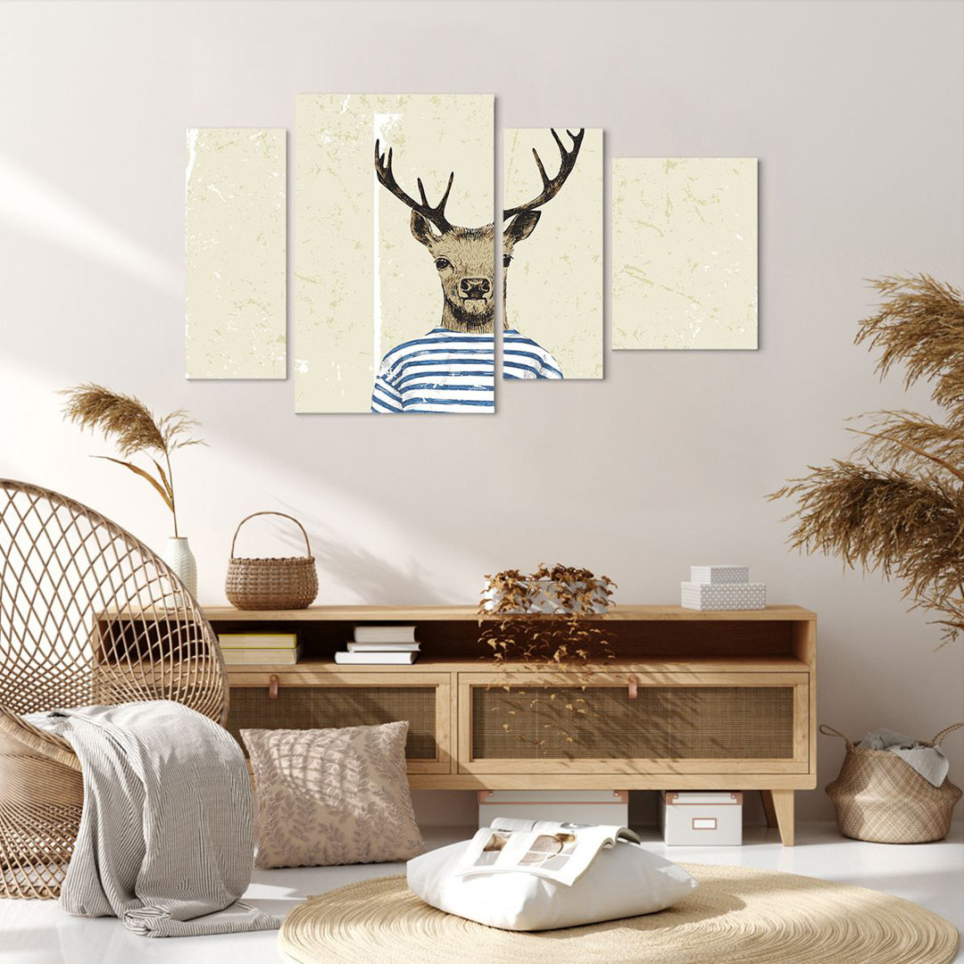 4-tlg. Leinwandbilder-Set Hipster Anthropomorphism Deer