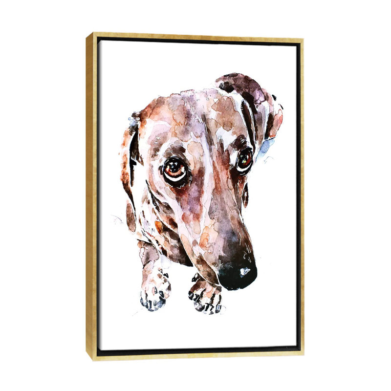 Teckel soulful Eyes par Edwatercolours-impression, Toile encadrée d'or, Pas de tapis, H 26 po x l 18 po x 1,5 po