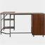 Bureau à deux tons en forme de L avec rangement, couleur noyer