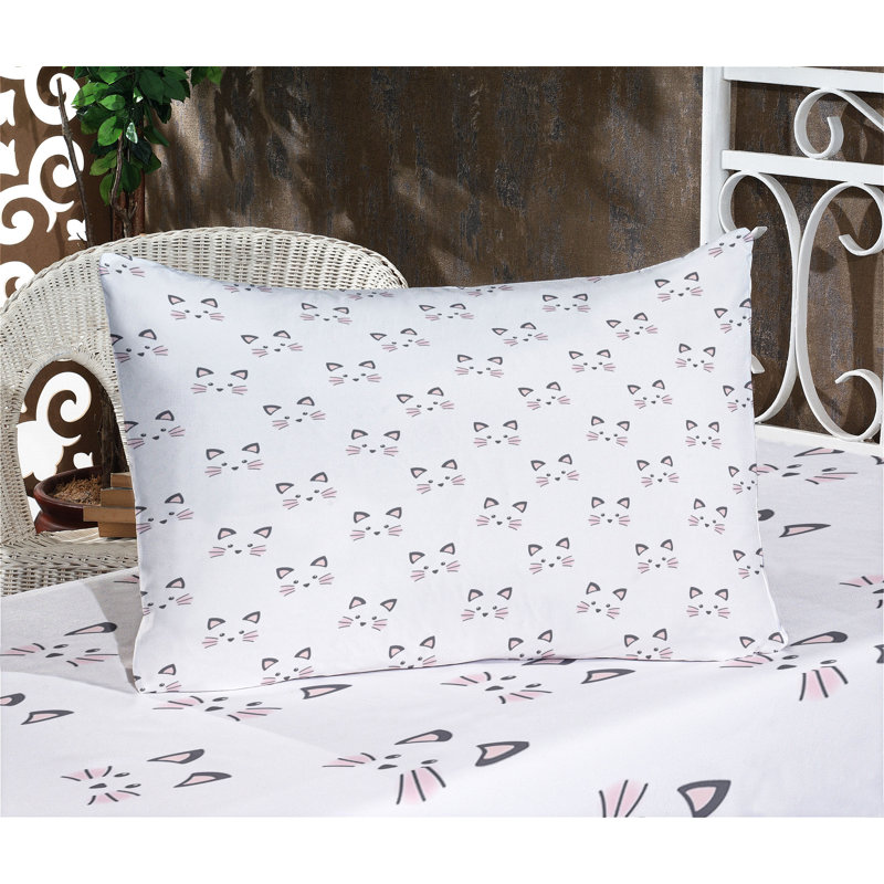 Drap-housse et coussin décoratif Ambesonne Kitten, gris pâle, Ensemble de draps-housses pour grand lit + 4 taies