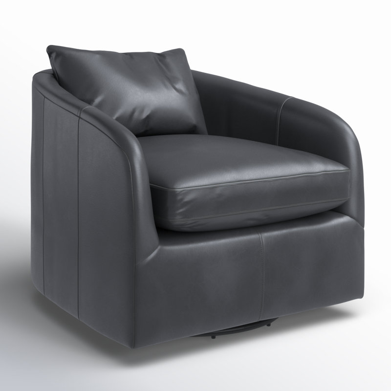 Paralimni Upholstered Swivel Armchair, Heirloom Black Genuine Leather