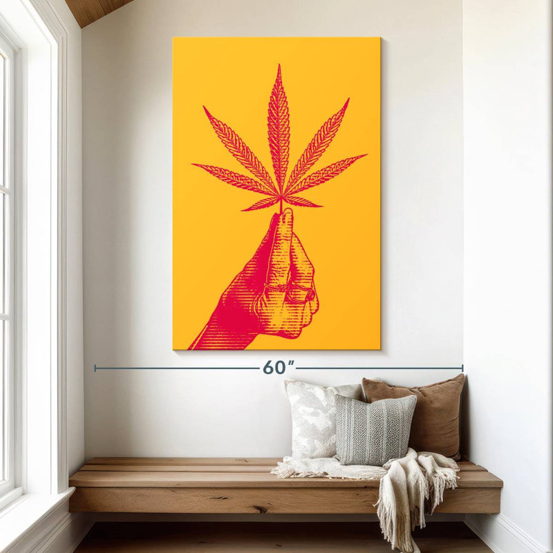 Handing Holding Hemp Leaf, 51" H x 34" W