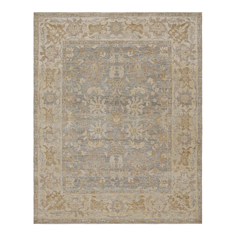 Oushak Hand Knotted Floral Area Rug, Rectangle 6' x 9'