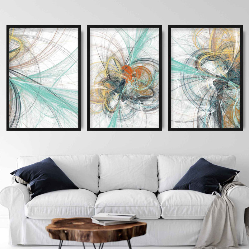 Sunday Afternoon - 3 Piece Single Picture Frame Painting, Black Framed, 43cm H x 33cm W 