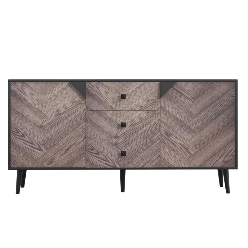 Buffet 55,1 pouces à 3 tiroirs avec rangement, Gris
