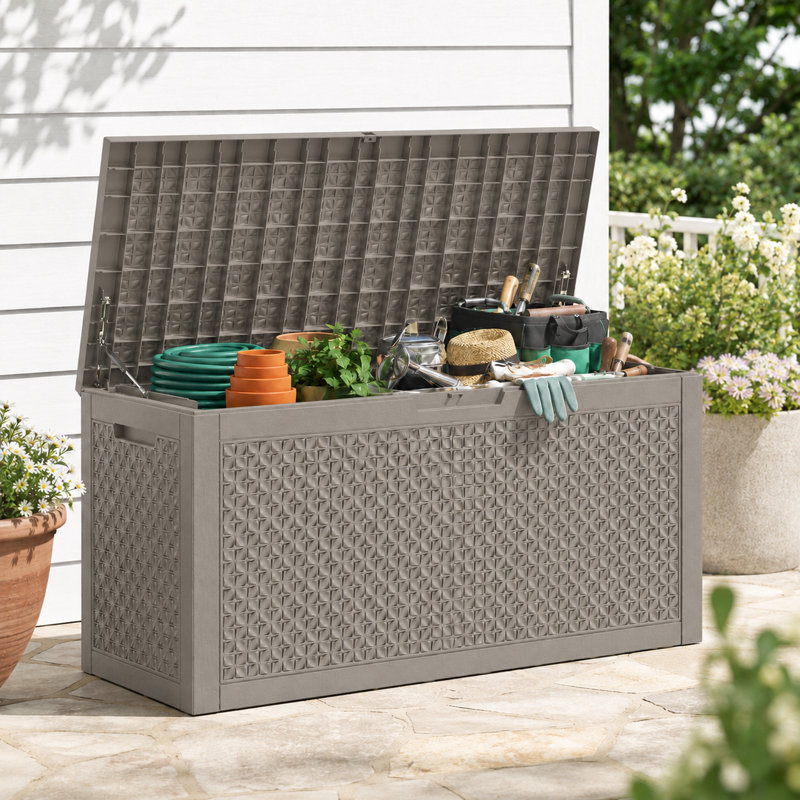100 Gallon Large Lockable Resin Deck Box, Gray