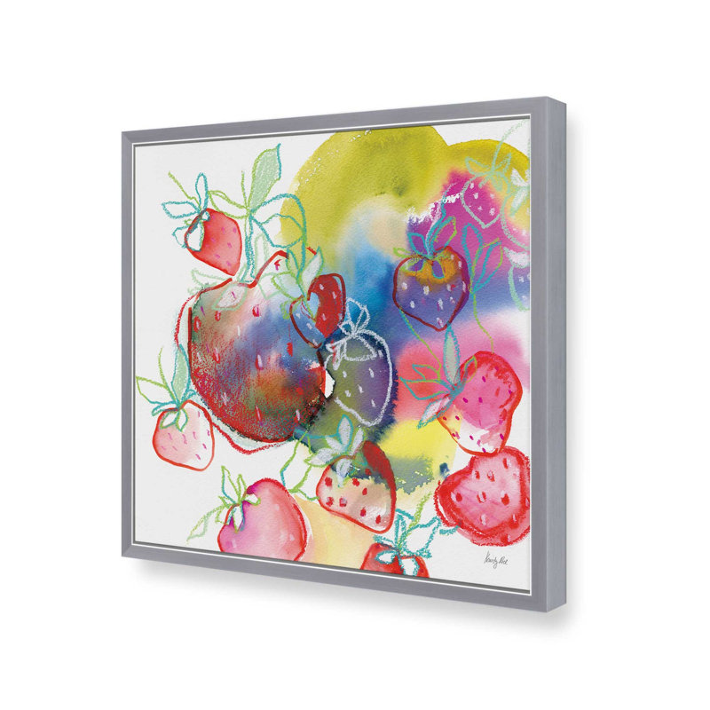 «Falling Strawberries» par Kristy riz, reproduction d'art, 20 W x 20 H, Argent, Impression encadrée