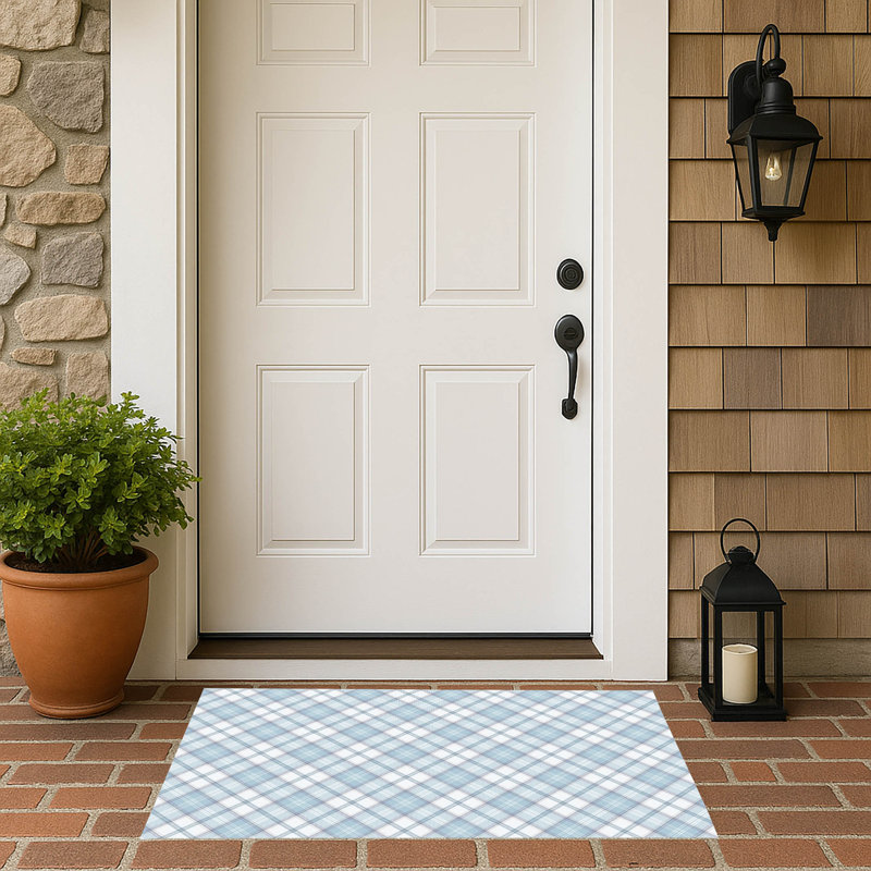 Diamond Plaid Outdoor Doormat, Blue, 21'' W x 34'' L