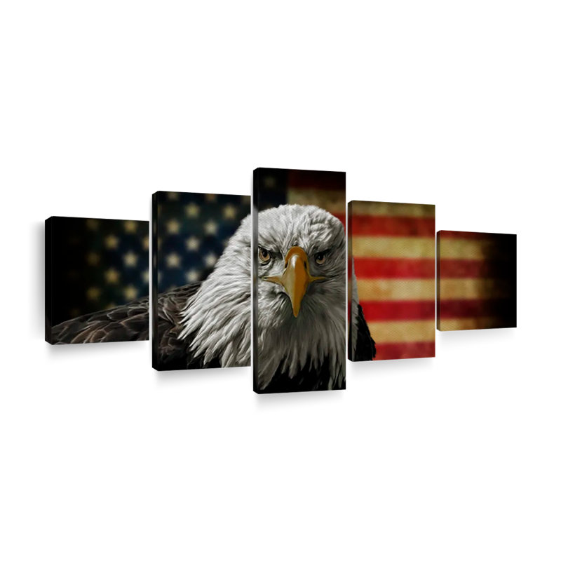 Aigle et drapeau de l'Amérique, 5 pièces, H 55 po x l 24 po x P 1,25 po