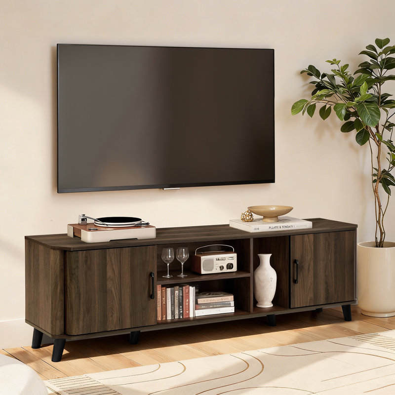 Meuble télé 71 po avec rangement Mid-Century pour téléviseurs de 75 po ou moins