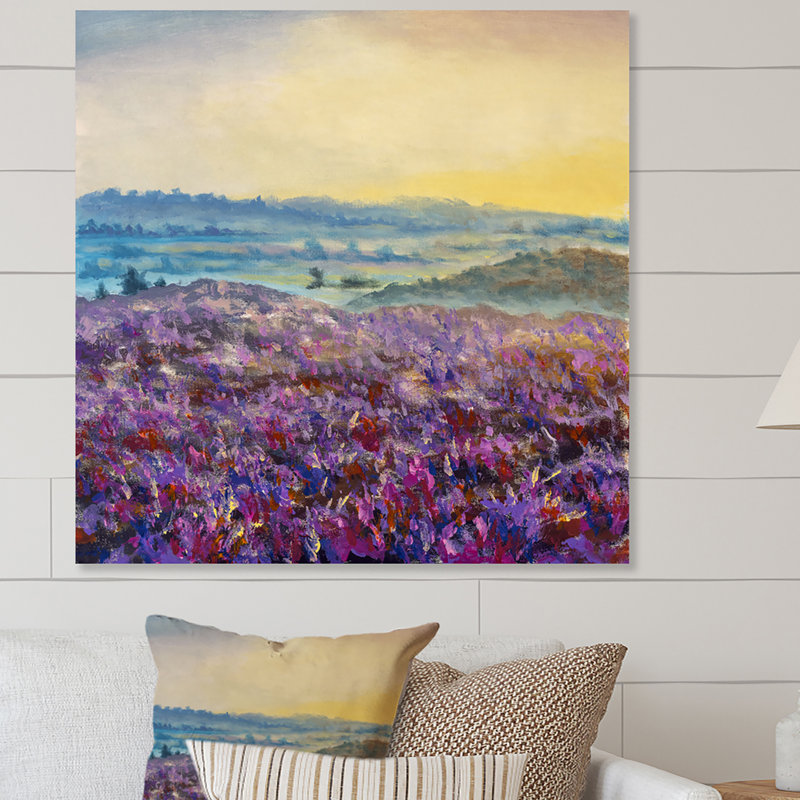 Lever de soleil sur la lavande - Peinture, L 16 po x H 16 po, Toile tendue