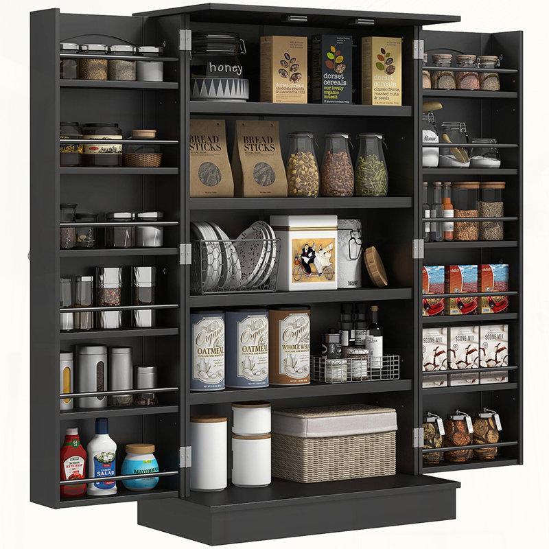 Garde-manger compact avec 12 tablettes de porte et tablettes réglables, Noir