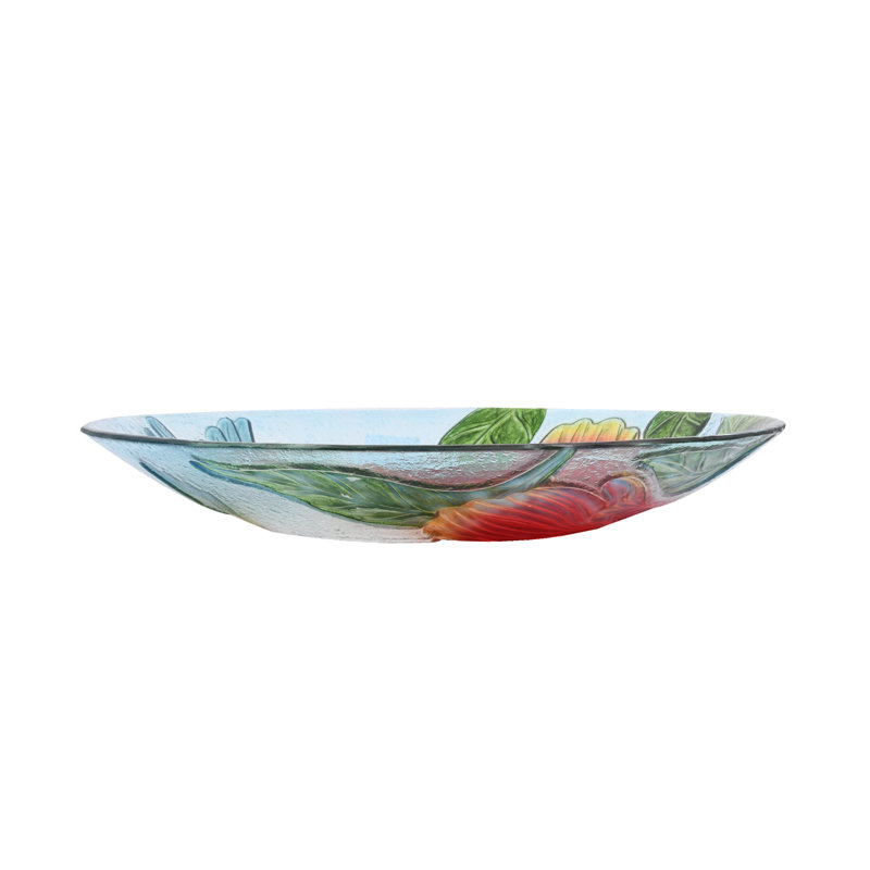 Solar LED Floral Glass Bird Bath with Metal Stand