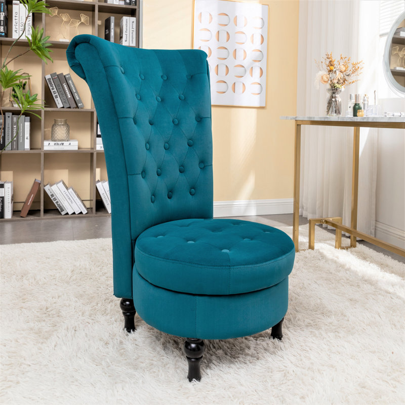 Fulviah Velvet Slipper Chair, Greenish Blue Velvet