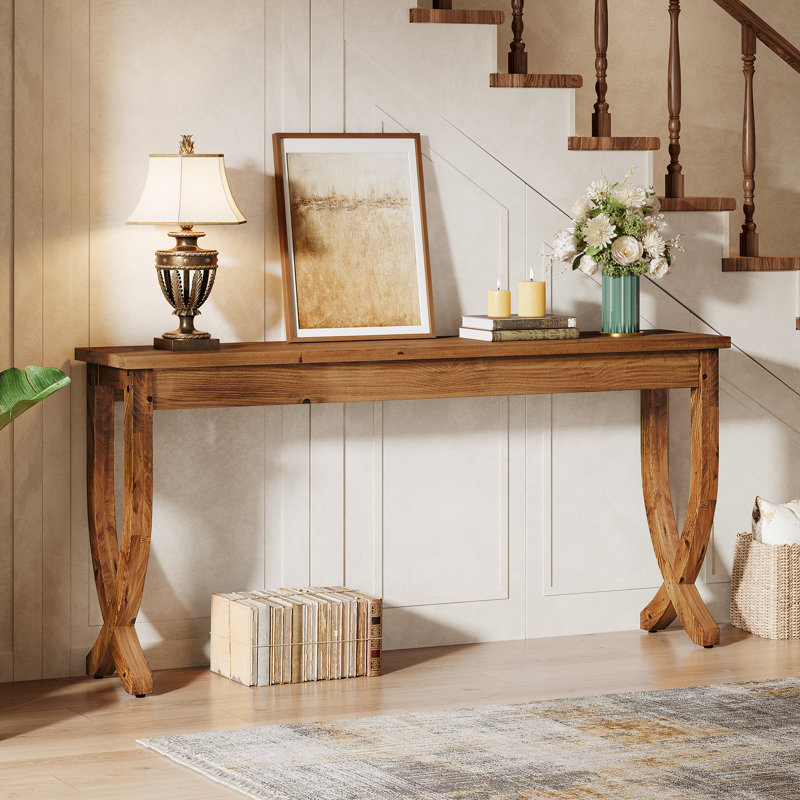 63-Inch Solid Wood Console Table, Farmhouse Entryway Table, Walnut