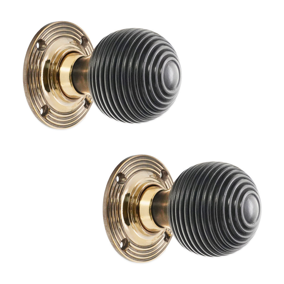 B&Q - Ebony Beehive Rim/mortice Door Knob Aged Brass - Image 4
