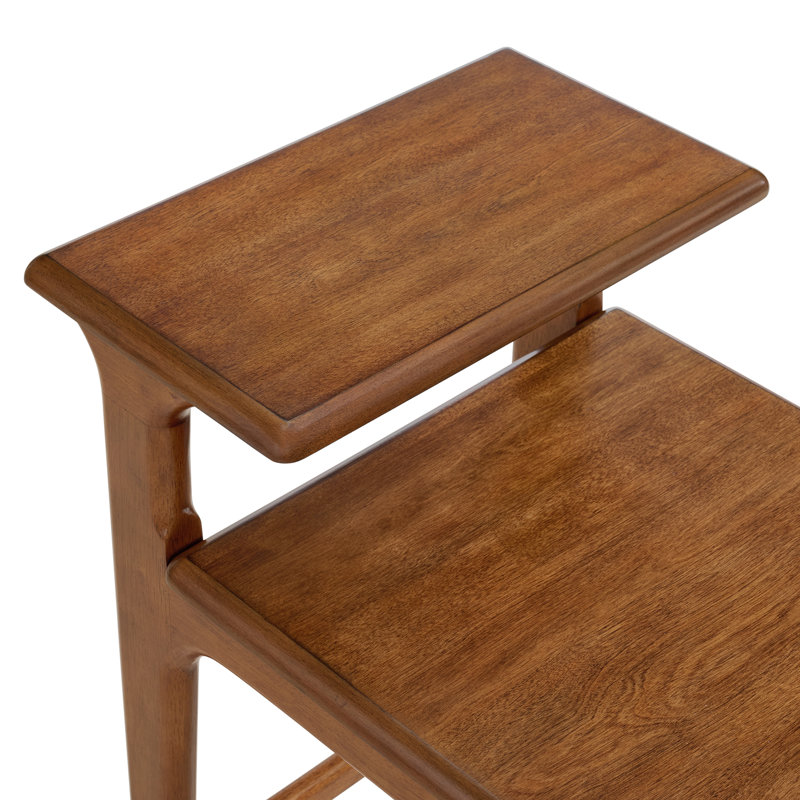 Mid-Century Modern Tiered Chairside End Table, Cinnamon