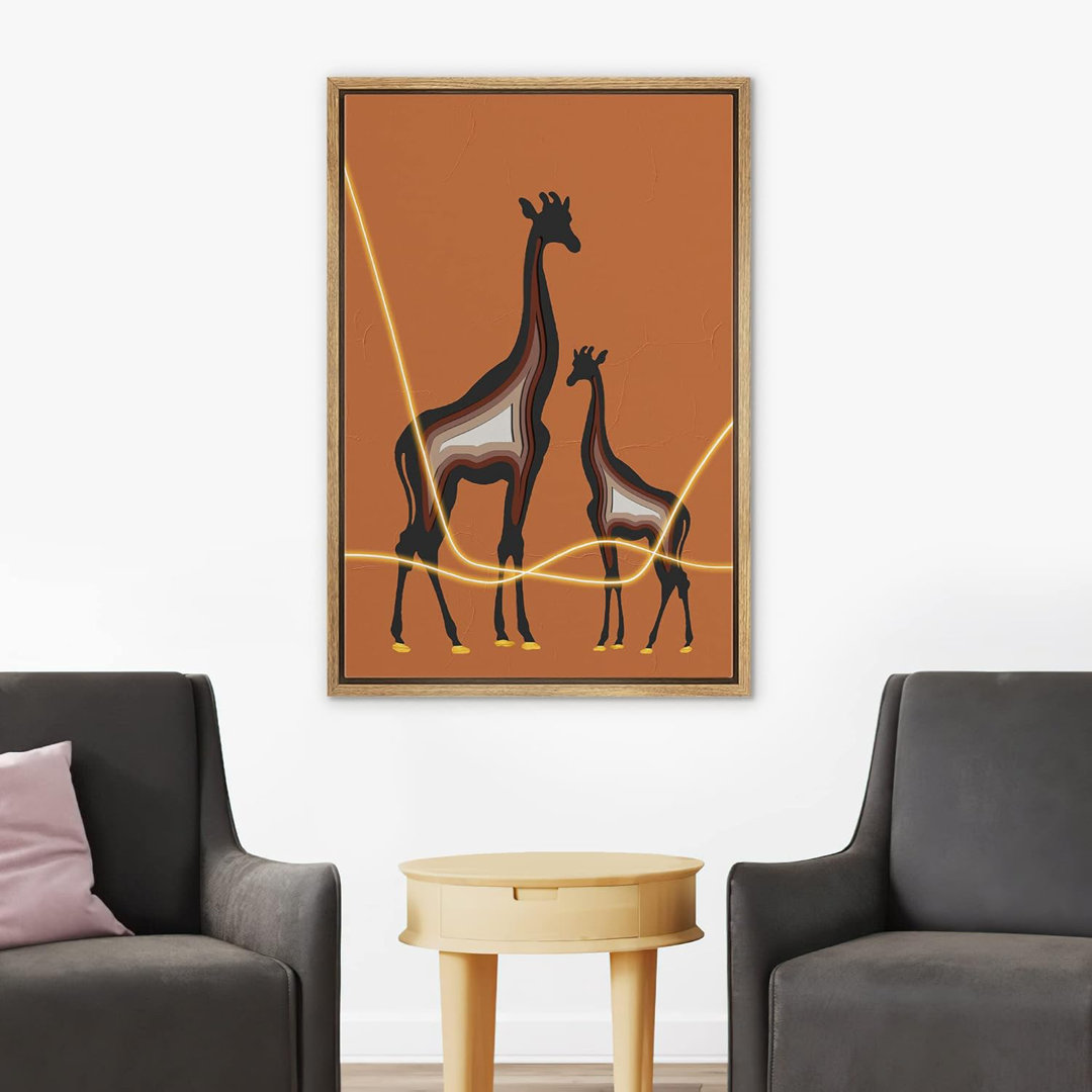 Bright Preppy Animals IDEA4WALL Framed Canvas Print Wall Art Room Decor Brown Gradient Safari Giraffe Silhouette Nature Illustrations Bohemian Colorful Warm For Living Room, Bedroom, Office Framed On Canvas Print IDEA4WALL 