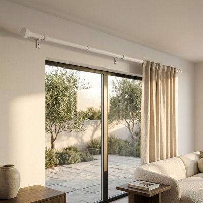 Black Extendable Curtain Pole 85-332cm, 25mm Heavy Duty Metal Curtain Rod with Brackets