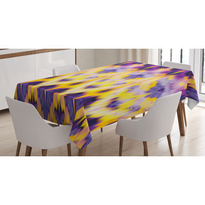 Ambesonne Ikat Tablecloth, Ikat Pattern Dyeing Effect Illustration Resist Of Colors Indonesian Boho Art Print, Rectangular Table Cover For Dining Room Kitchen Decor, 52" X 70", Purple Yellow
