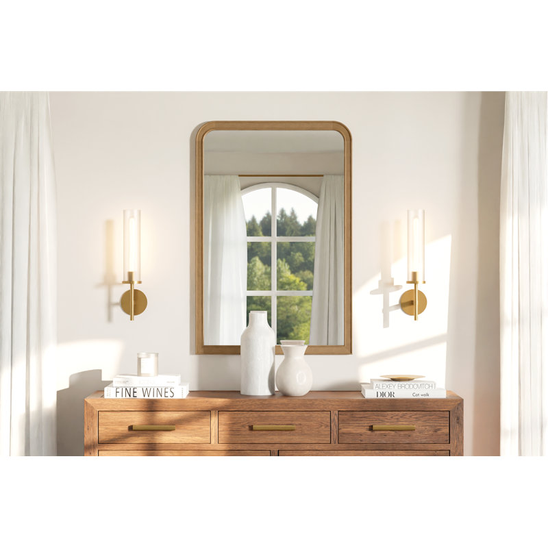 Ancell Solid Wood Rectangle Mirror, Light Oak, 36" x 24"