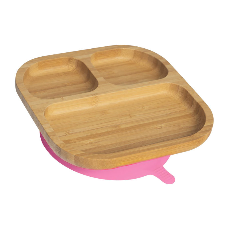 Tiny Dining - Divided Bamboo Suction Plate, Pink