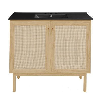 Classe 36" Freestanding Bathroom Vanity in Natural Oak with Black Sink Top