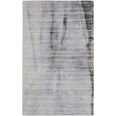Tapis gris foncé en viscose et coton tissé à la main à motif abstrait Falken