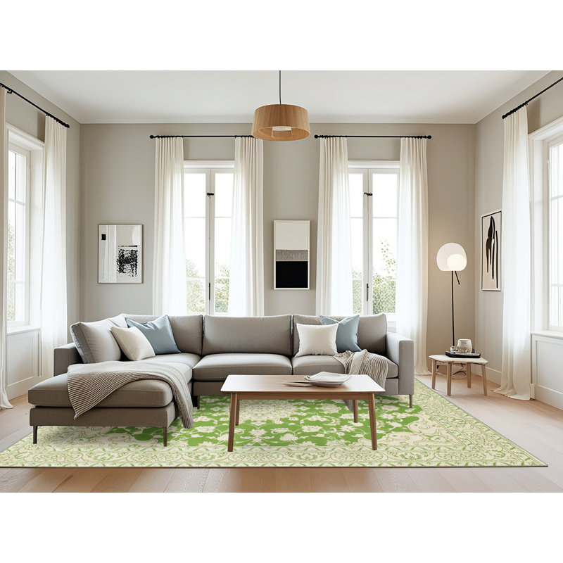 Tapis décoratif vert oriental durante, Rectangle 8 pi x 12 pi