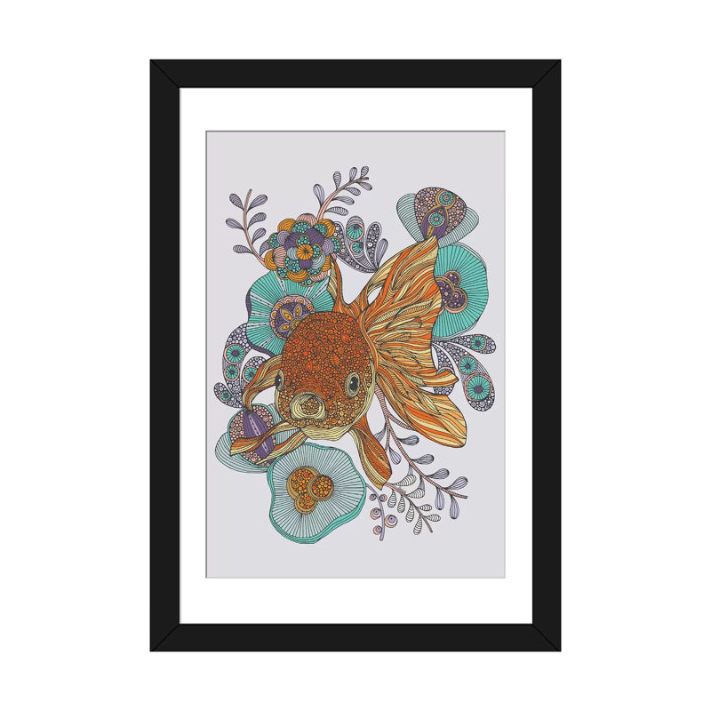 " Little Fish " by Valentina Harper, Black Framed Fine Art Paper, White, 24" H x 16" W x 1" D