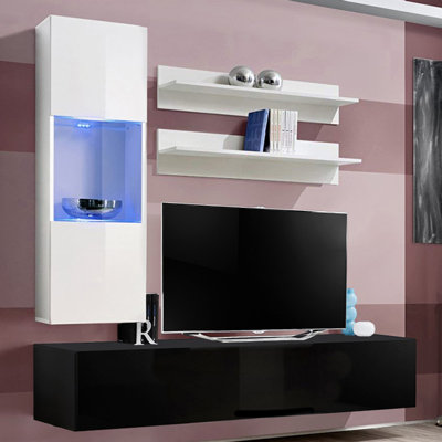 Wacker 63" Modern Floating Wall Mounted Entertainment Center with 16-Color LED Lighting, High Gloss Finish