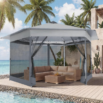 13x13ft Pop Up Gazebo Tent with Mosquito Netting, Hexagonal Outdoor Canopy Shelter, Patented Center Lock 6-Sided Portable Gazebos