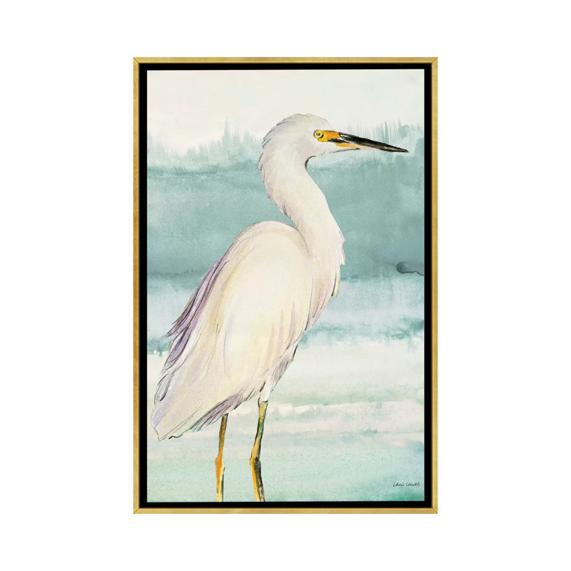 «Heron on Seaglass II» par Lanie Loreth - reproduction d'art, Pas de tapis, H 48 po x l 32 po x P 1,5 po, Toile encadrée d'or
