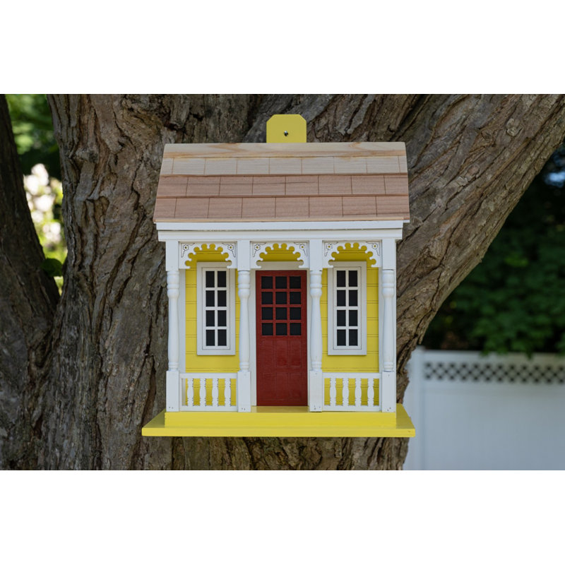 Yellow and White Wood Coastal Cottage Birdhouse