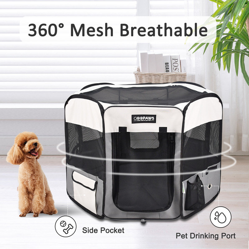  Parc pour chien et chat GOOPAWS à côtés souples, gris clair, 61 po, H 30 po x l 61 po x P 61 po, Gris clair