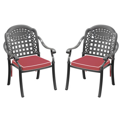 Cast Aluminum Patio Chair , 2Pcs, Black, Protected, Ergonomic Design With Cushions, Stackable, Pair, , Cushioned, Ergonomic, Space Stackable