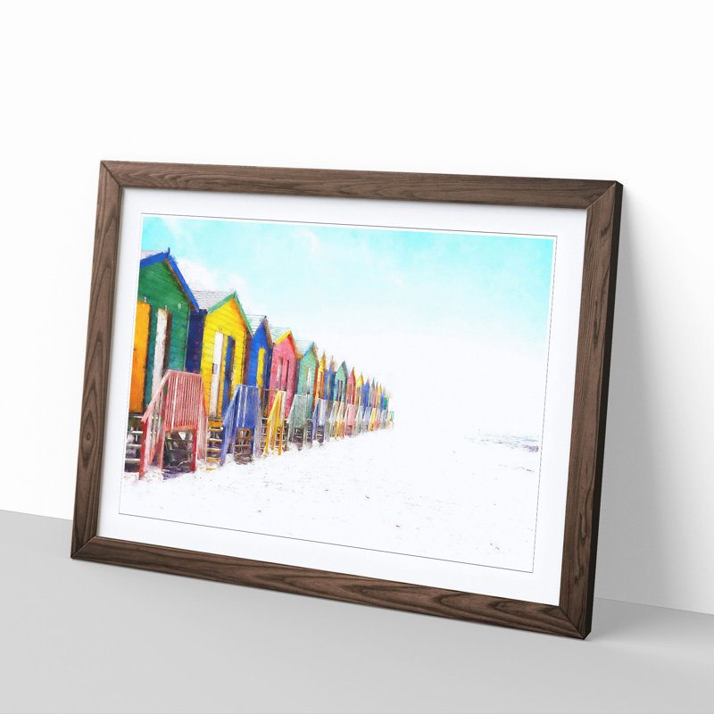 Beach Huts In Cape Town - Picture Frame Photgraph Print, Walnut, 45cm H x 63cm W x 2cm D