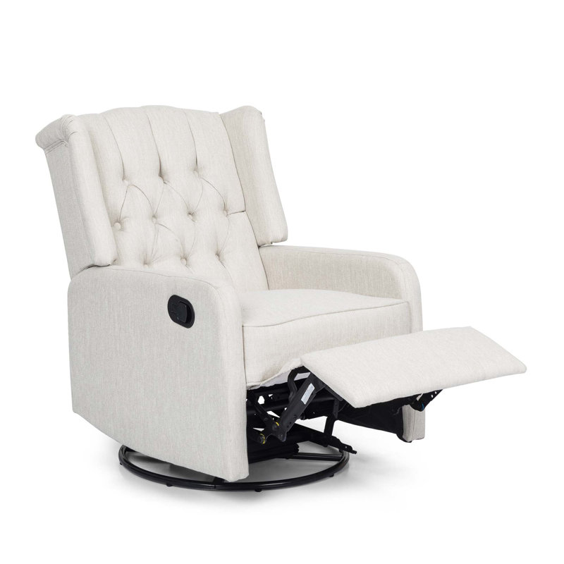 Versatile Manual Recliner Chair With Timeless Design And Swivel Function, Beige