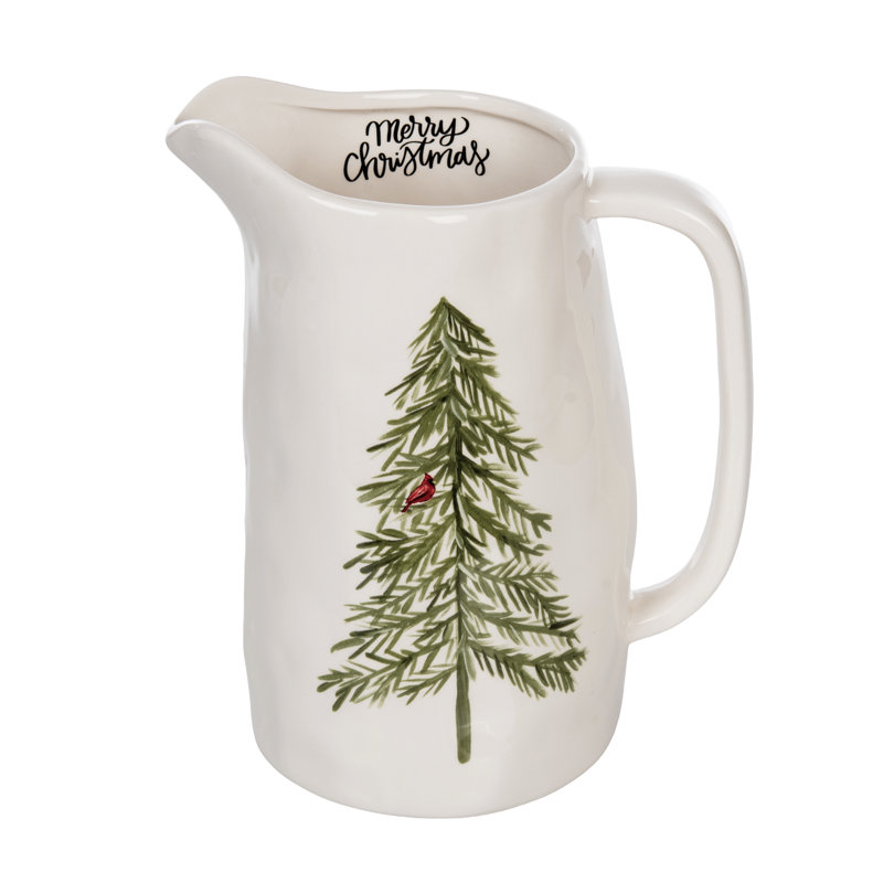 Ceramic Cardinal Tree Pitcher, White, Ceramic, Table, Kitchen, Christmas, Beverage Server