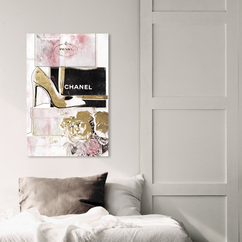 " Luxury Stacked Shoes Rose ", 45" H x 30" W, Wrapped Canvas