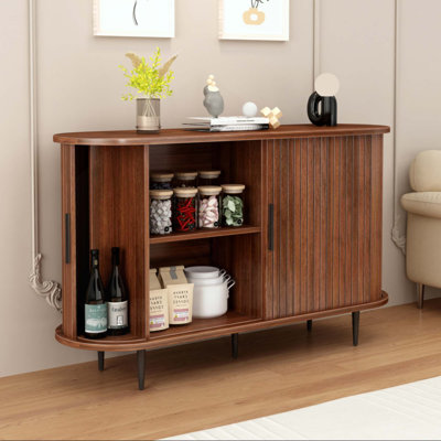 Buffet Buffet avec rangement, armoire d'appoint cannelée avec bord incurvé, porte coulissante, crédence, console pour salon, salle à manger, cuisine, couloir