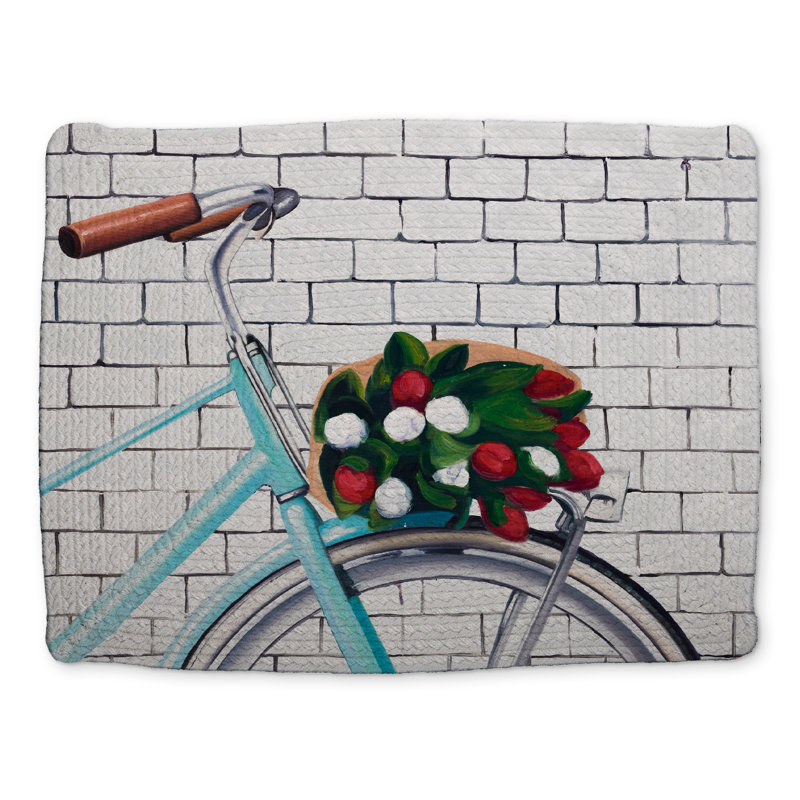 Napperon romantique bleu pour chambre à coucher - Design de bicyclette avec tulipes