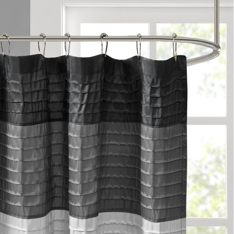 Amherst Striped Faux Silk Shower Curtain, 72" H x 72" W, Black