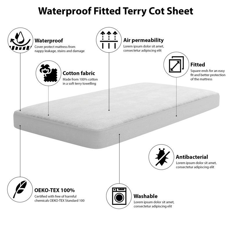 Natural White Cotton In A Soft Terry Towelling - Piece Standard Cot Fitted Sheet, W70 x L140cm