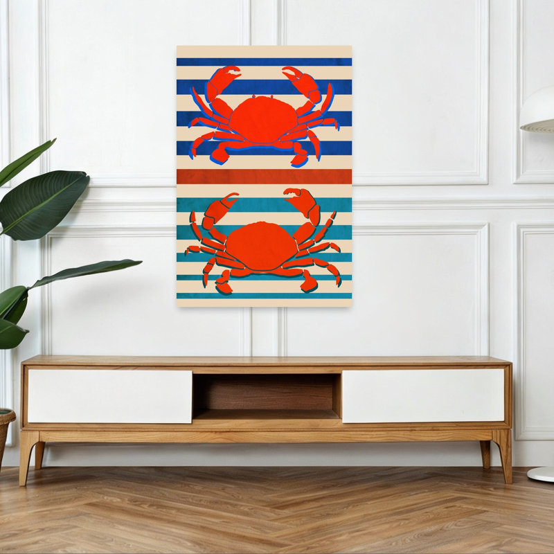 Impression d'art mural nautique rouge crabe rétro rétro, 48" H x 32" W