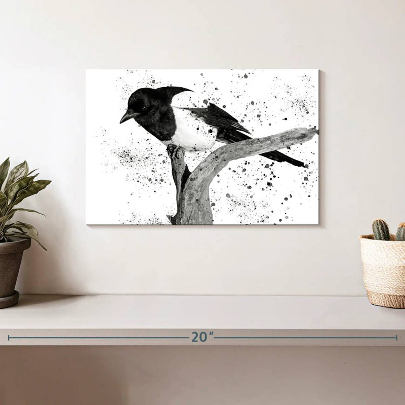 Oiseau noir et blanc Brampt, H 8 po x l 12 po