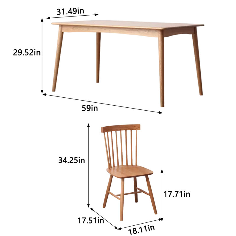 Marlet Solid Wood Top Four Leg Dining Set, 5, 29.52'' H x 59'' W x 31.59'' D