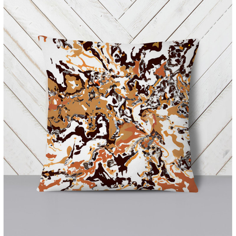 Throw Pillow With Insert, 20"H x 20"W, White/Orange Abstract 6