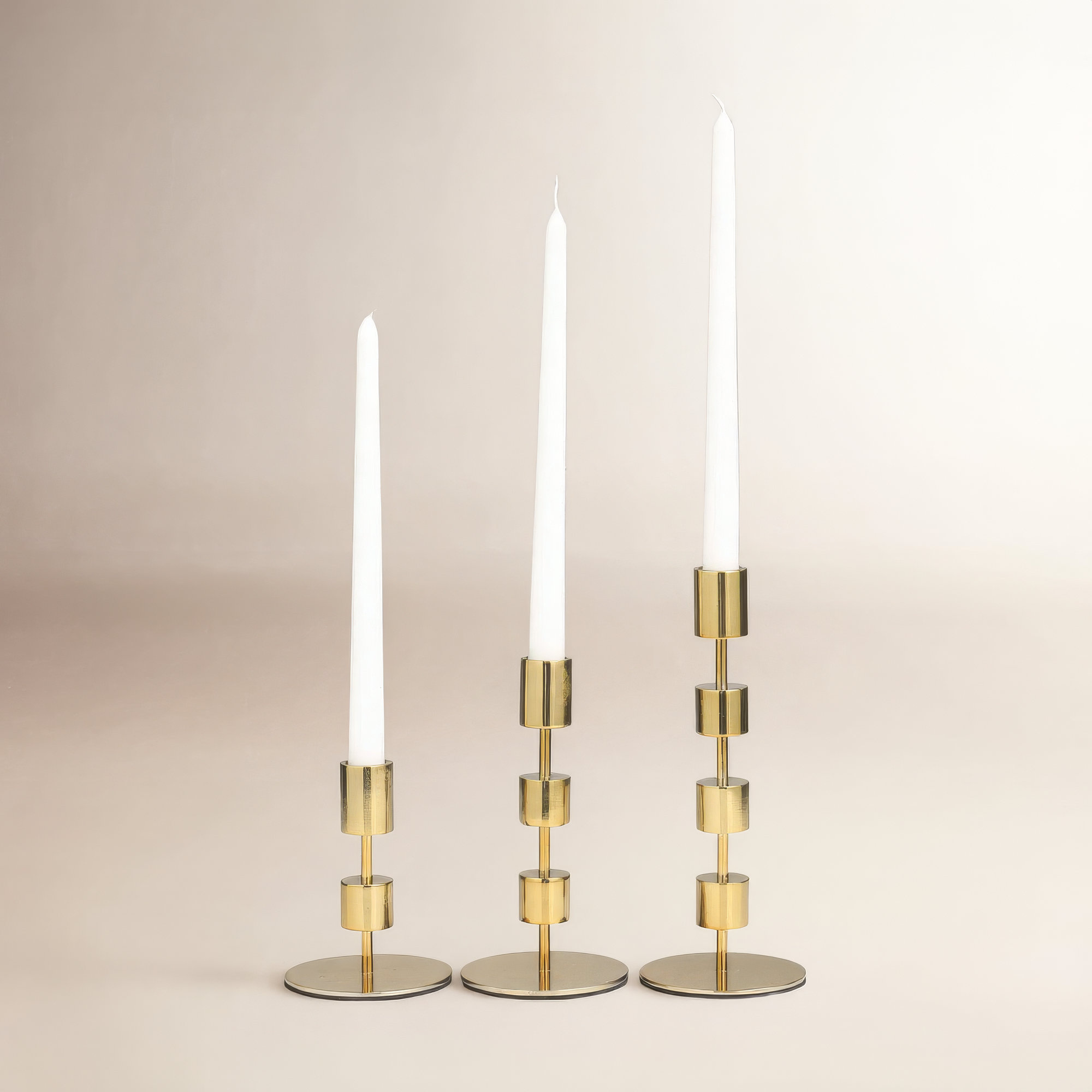 3 Piece Aluminum Tabletop Candlestick Set, Gold