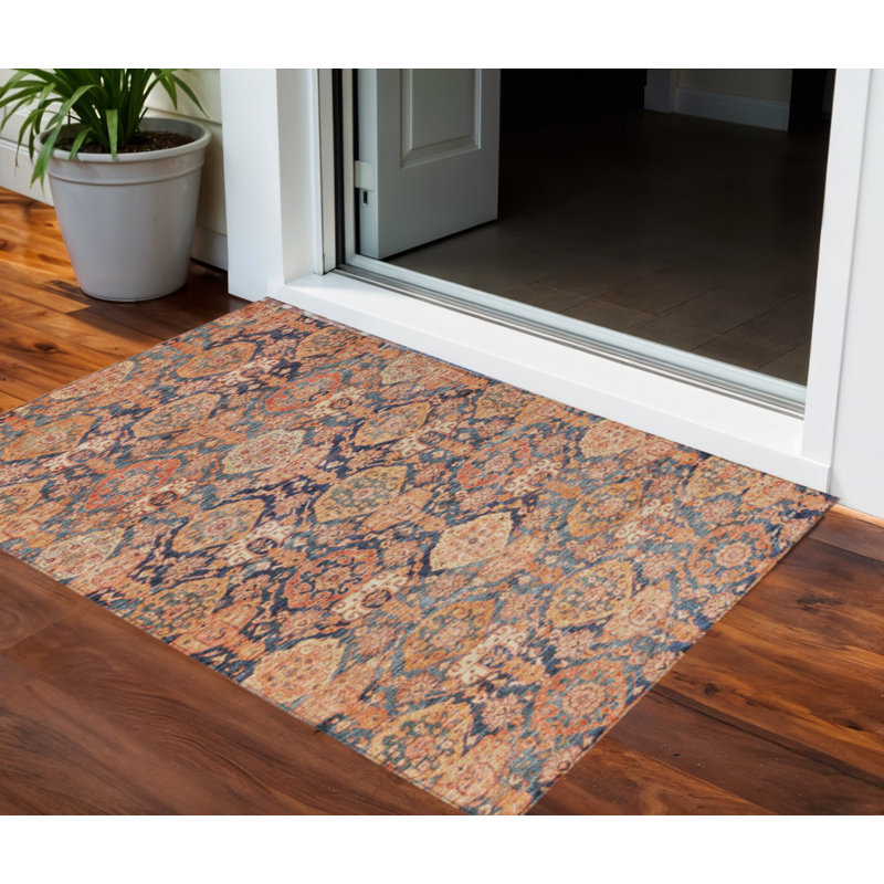 Tapis intérieur lavable en terre cuite et gris anthracite 3 pi x 5 pi
